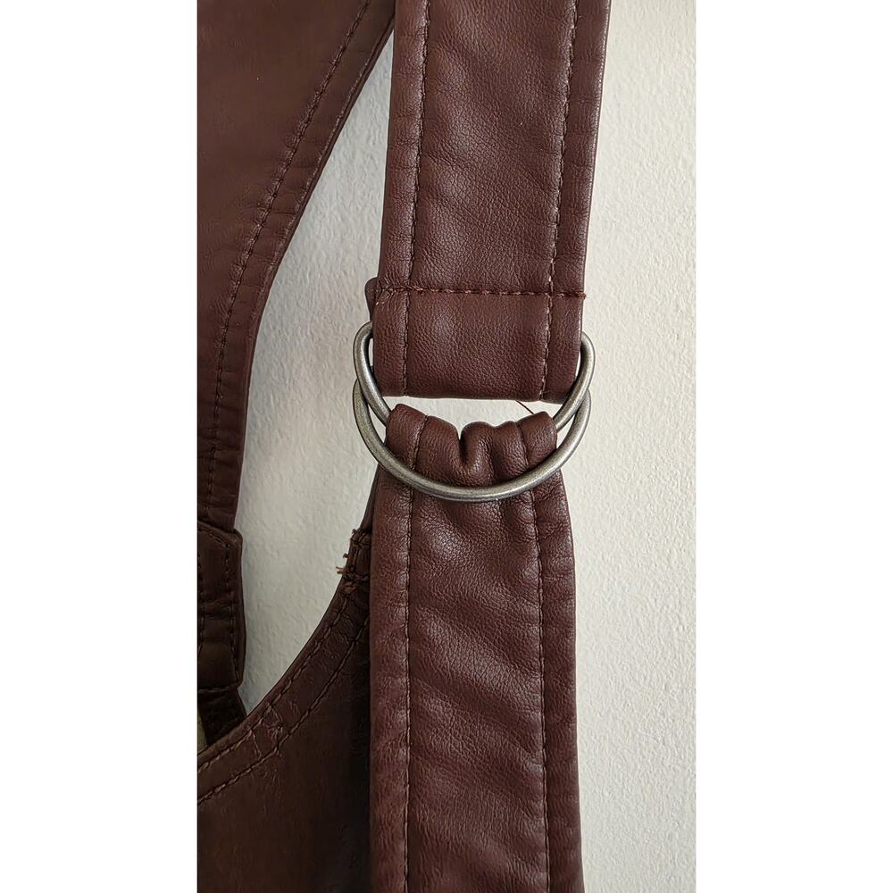 Free People Faux Leather Pinafore Bib Overall Jumper Brown Size Medium - Picture 4 of 8